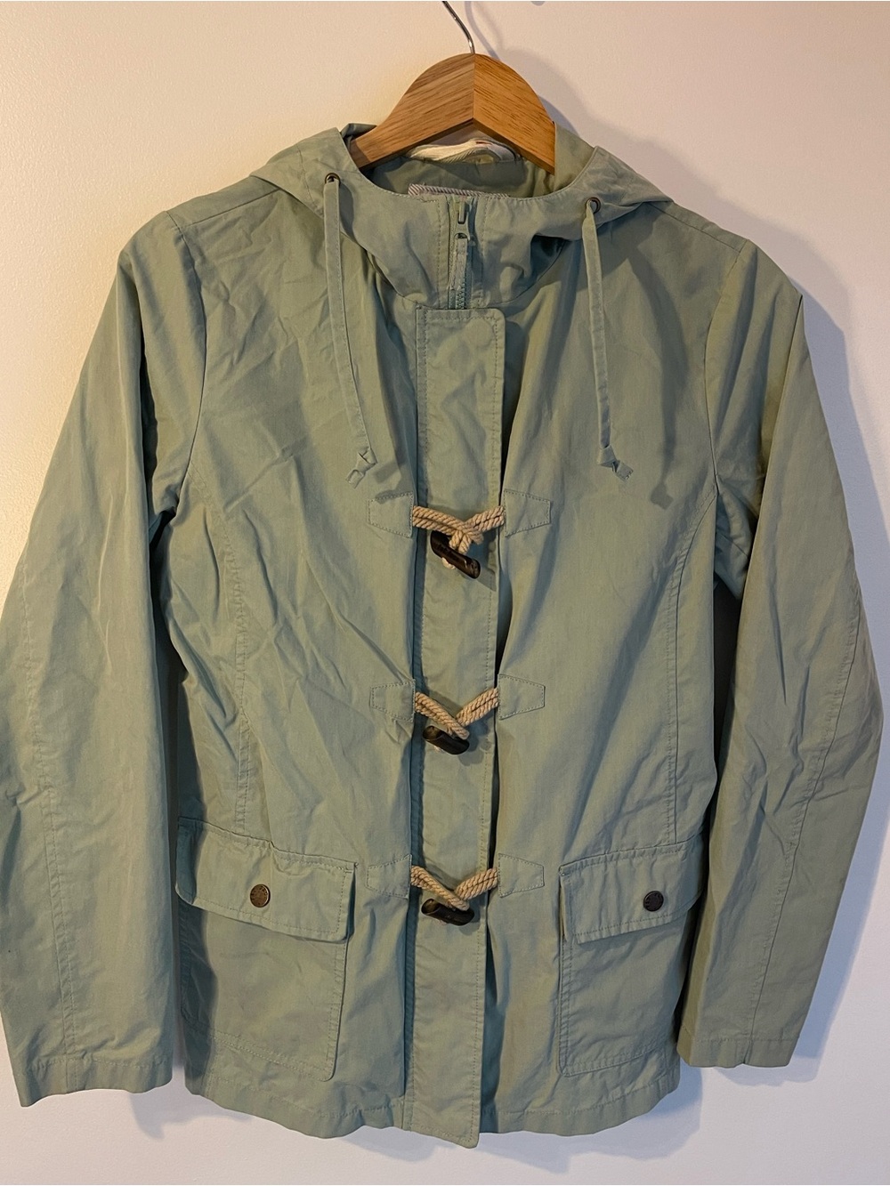 Fat Face Hooded Utility Rain Jacket Toggle Front Light Moss Green Sz 12